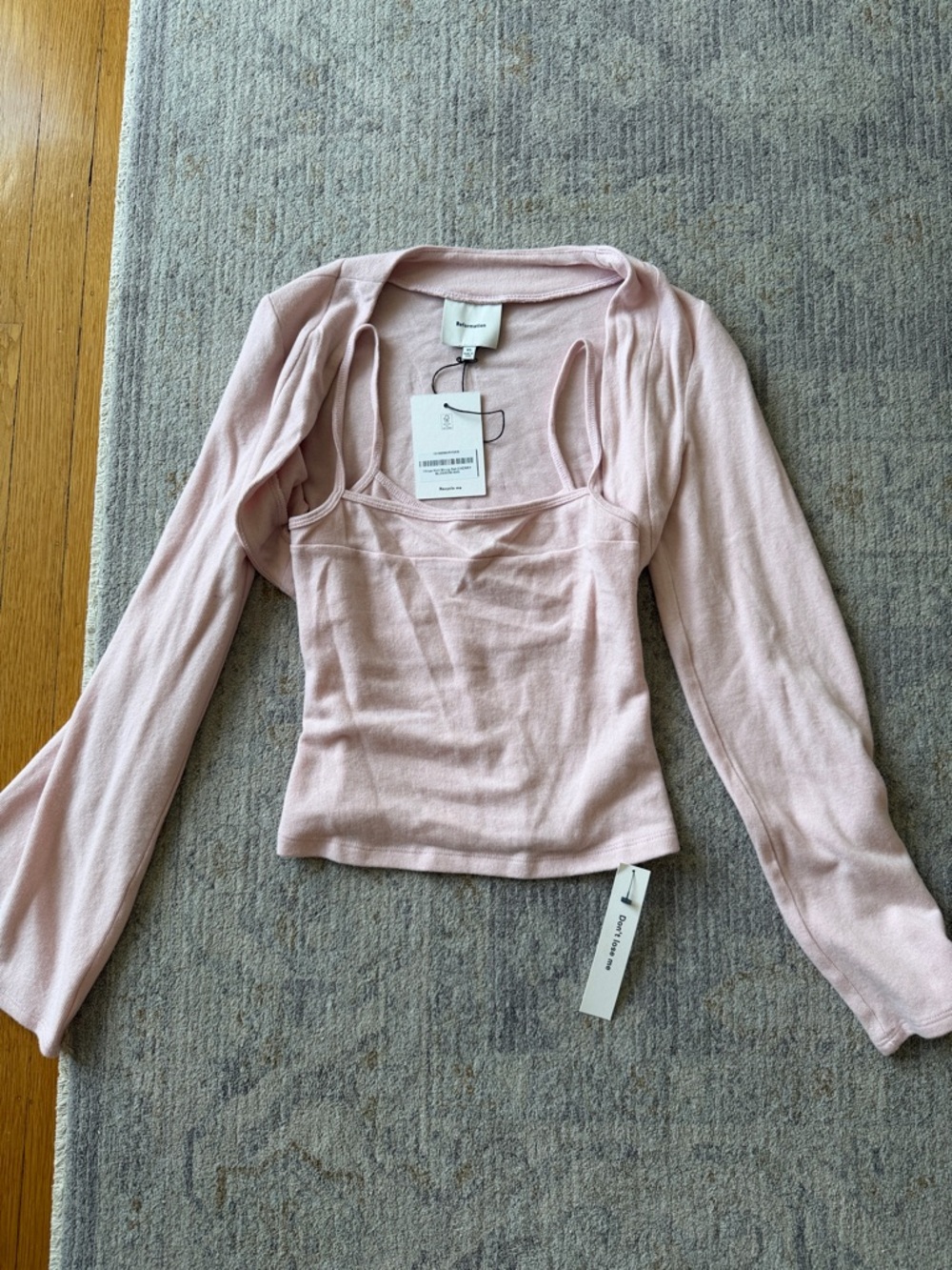 Reformation Blush Pink Square-Neck Camisole with Attached Shrug